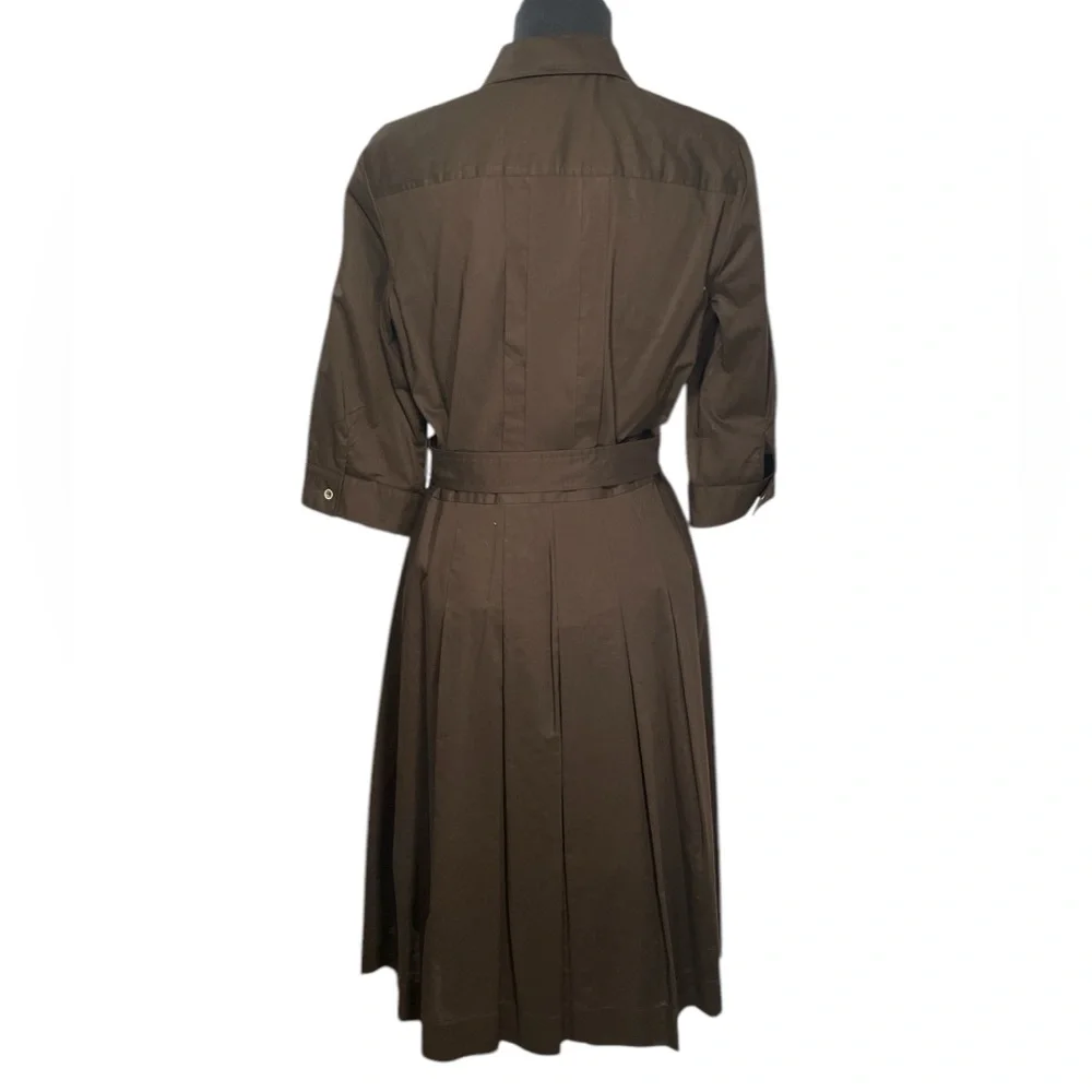 Poplin fit and flare Audrey V-neck shirt dress pleated librarian 50s wife midi - Picture 3 of 9